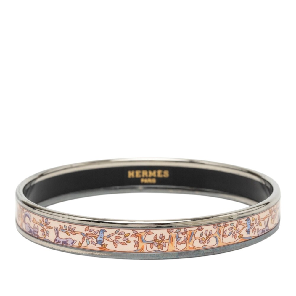 Pre-Loved Hermes Narrow Enamel Forest Animals Bangle Bracelet 65